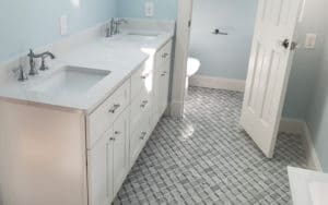 clean and modern looking renovation in bathroom in denver metro home